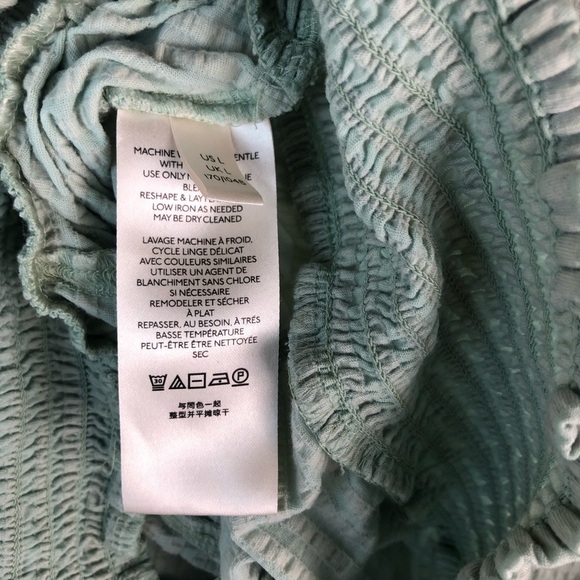 Anthropologie Rebecca Long Sleeve Smocked Waist Top Mint Green Size L - Picture 7 of 7